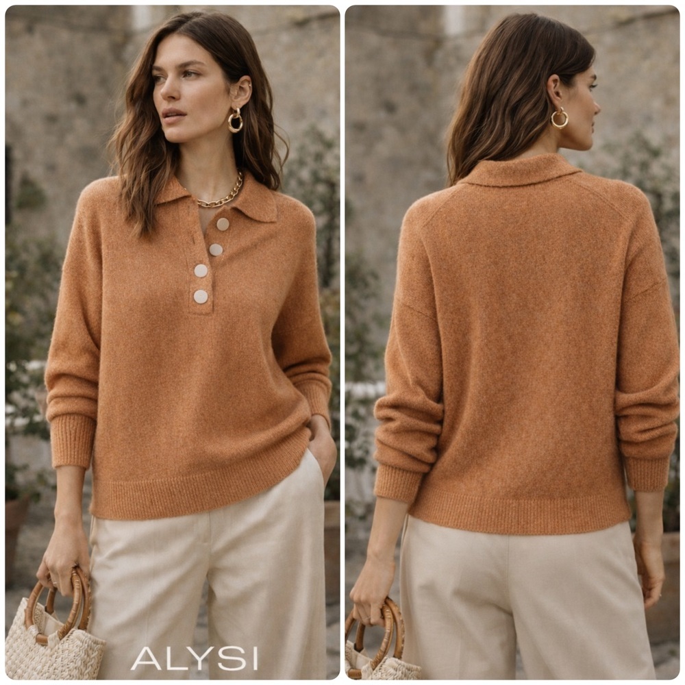 New! ALYSI Maglia Casual Tricot Polo in Thea Apricot Orange 🧡 XS NWT!